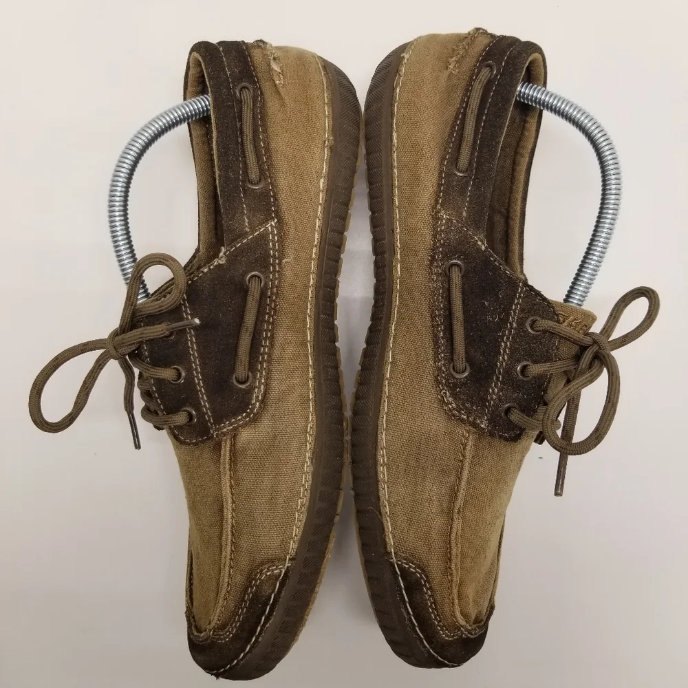 Sketchers Mens Size 10.5 Tan/Brown Textile Canvas Upper Loafer Lace Up Slip On